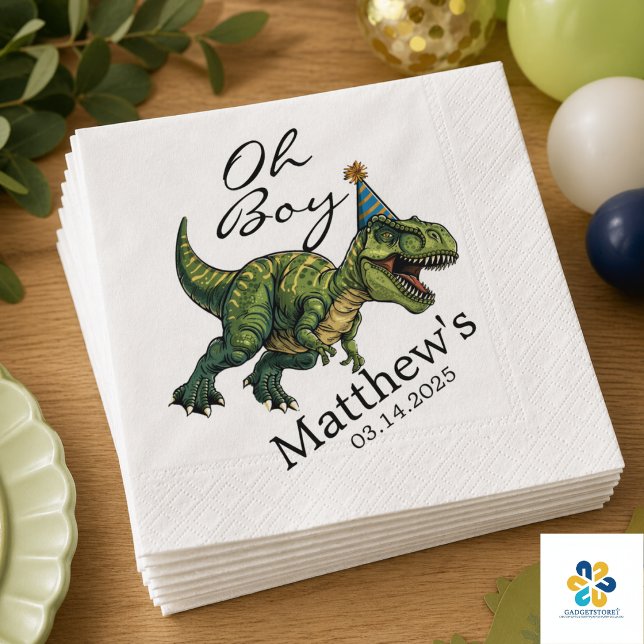 Servilleta De Papel ¡Oh Chico! Fiesta de Bebé de Dinosaurio Adorable (Oh Boy! Cute Dinosaur Baby Shower Napkins)