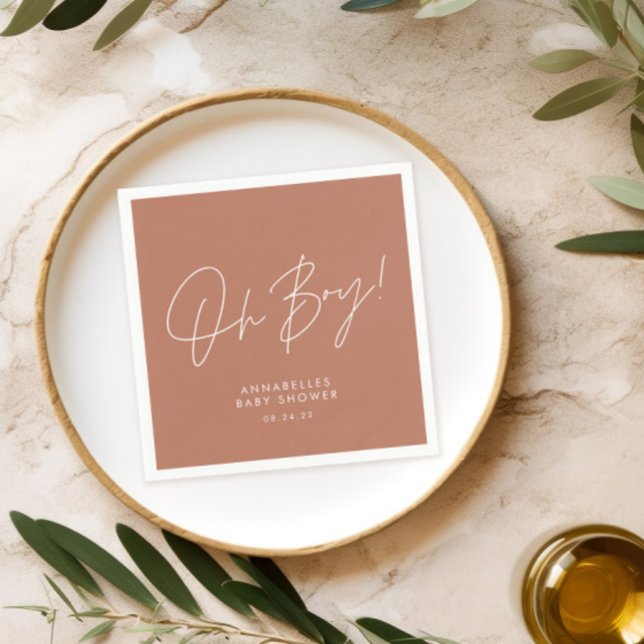 Servilleta De Papel oh chico Guión de baby shower terracota elegante  (Subido por el creador)