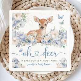 Servilleta De Papel Oh Deer Baby Shower Boy Dusty Blue Paper Napkin