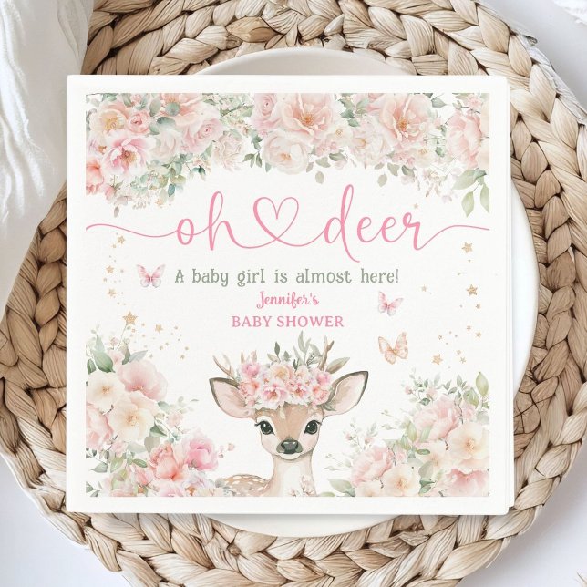 Servilleta De Papel Oh Deer Baby Shower Girl Blush Pink Paper Napkin (Subido por el creador)