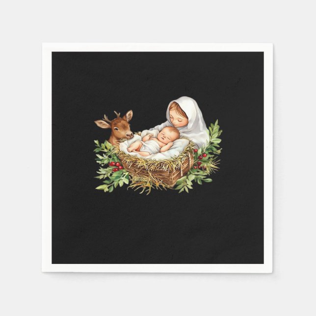 Servilleta De Papel Oh Deer Mary Nativity Scene Christmas Jesus   (Anverso)