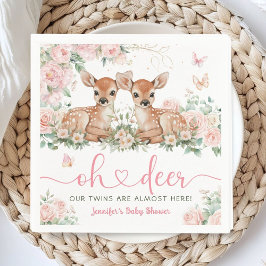 Servilleta De Papel Oh Deer Twin Girls Baby Shower Pink Paper Napkin