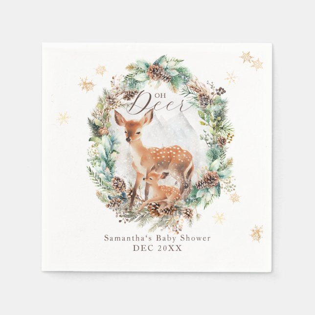 Servilleta De Papel Oh Deer Winter Woodland Snow Baby Shower (Anverso)