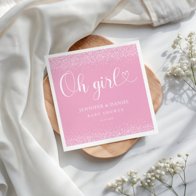 Servilleta De Papel Oh Girl Pink Ombre Confetti Heart Script (Subido por el creador)