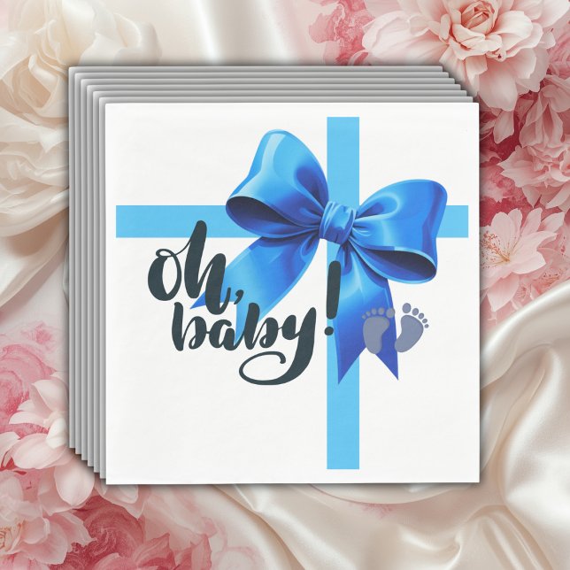 Servilleta De Papel ¡Oh, nena! Elegante Baby Shower Blue Bow (Subido por el creador)
