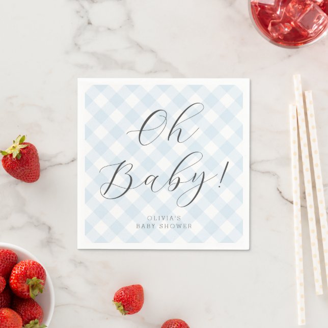 Servilleta De Papel ¡Oh, nena! Sweet Baby Blue Gingham Baby Shower Fie (In situ)