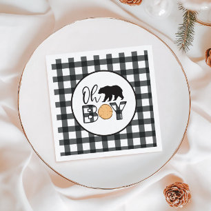 Servilleta De Papel Oh Niño Oso Plaid Negro de Búfalo Baby Shower