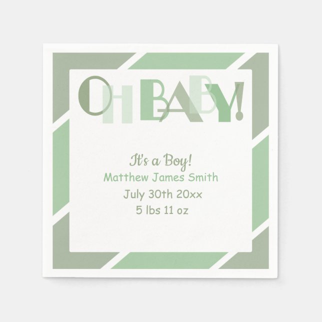 Servilleta De Papel Oh Typography Green Modern Baby Shower (Anverso)