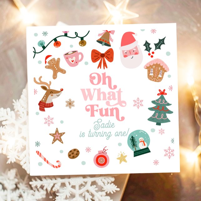 Servilleta De Papel Oh What Fun Christmas Party Girl 1st Birthday  (Subido por el creador)