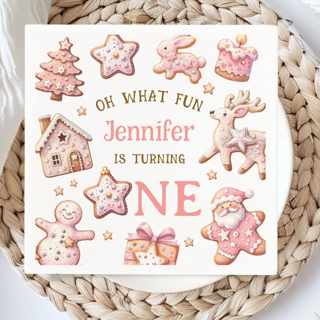 Servilleta De Papel Oh What Fun Pink Cookies Christmas 1st Birthday  (Subido por el creador)