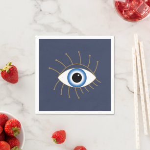 Servilleta De Papel Ojo Malvado Griego Con Azotes De Oro Blanco Azul