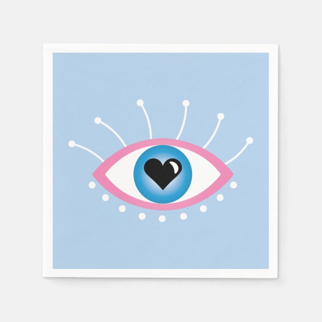 Servilleta De Papel Ojo Malvado Griego Con Ojos Azul Rosa (Anverso)