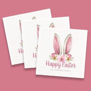 Servilleta De Papel Ojos de conejo florales rosados lindos Feliz Pascu