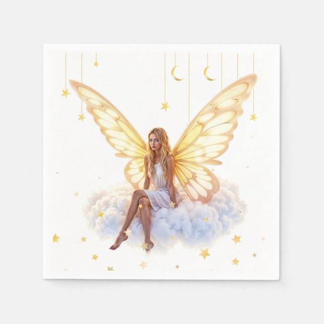 Servilleta De Papel Ojos mágicos y azules hermosos alas doradas brilla (Anverso)