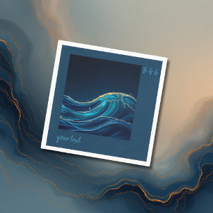 Servilleta De Papel Olas abstractas del océano con acentos dorados par