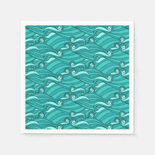 Servilleta De Papel Olas azules retro surf doodle playa arte