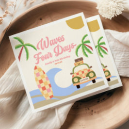 Servilleta De Papel Olas cuatro días de surf Fiesta Rosa 4 de cumpleañ