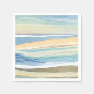 Servilleta De Papel Olas de Azul   Acuarela de Playa de Costa Oceánica