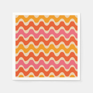 Servilleta De Papel Olas de estilo retro en rosa, naranja y rojo