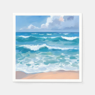 Servilleta De Papel Olas de Océano Azul   Acuarela de Mar de Playa 