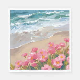 Servilleta De Papel Olas de Playa Acuarela Pintura Floral Rosa de la C