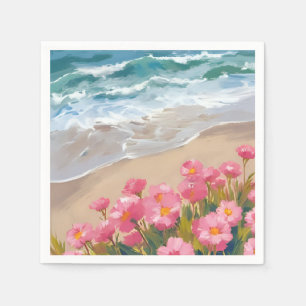 Servilleta De Papel Olas de Playa Acuarela Pintura Floral Rosa de la O