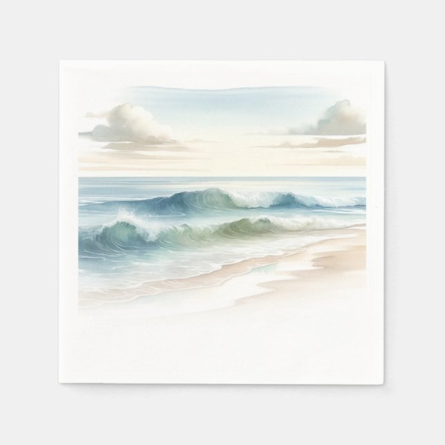 Servilleta De Papel Olas de playa en acuarela boda costera rústica (Anverso)