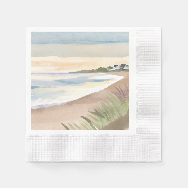 Servilleta De Papel Olas de Playa | Océano Costero Acuarela (Anverso)
