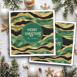 Servilleta De Papel Olas de Purpurina negro de oro verde