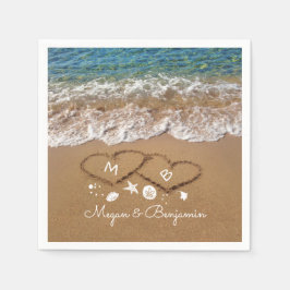 Servilleta De Papel Olas del mar Azul y Boda tropical del corazón de a