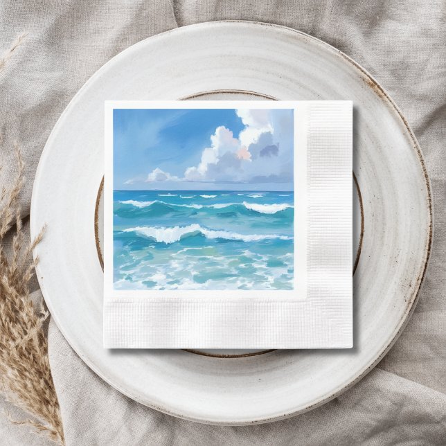 Servilleta De Papel Olas del Océano Acuarela Playa Boda Costera (Subido por el creador)