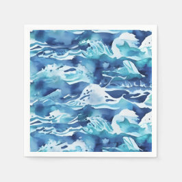 Servilleta De Papel Olas del Océano | Acuarela Verde Azul Turquesa