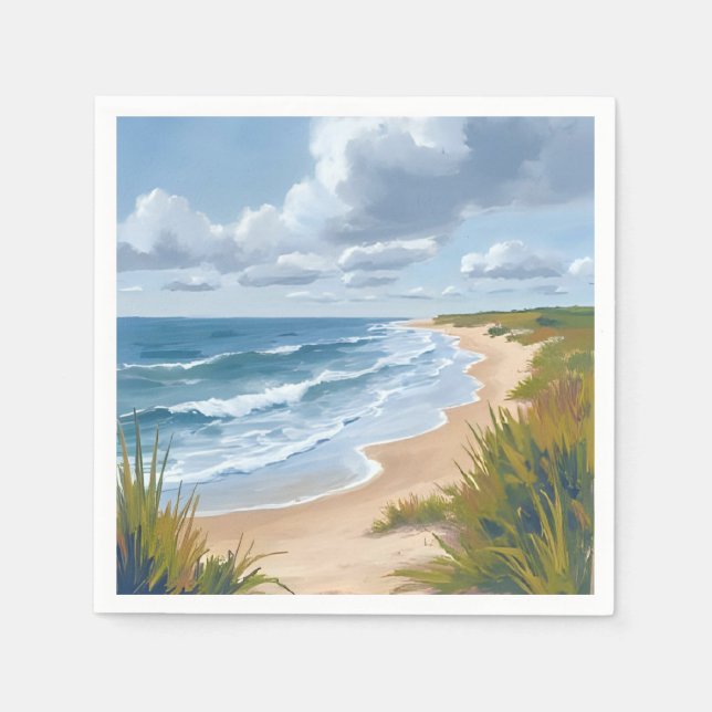 Servilleta De Papel Olas del Océano | Pintura Costera de Playa (Anverso)