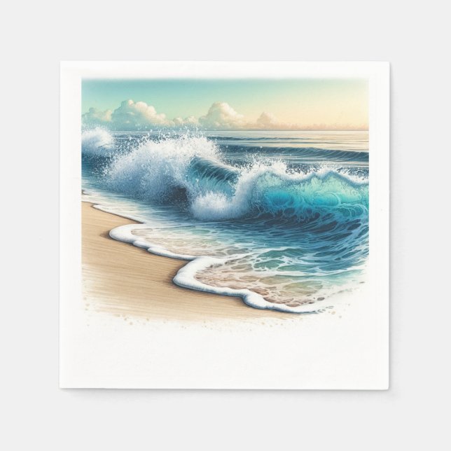 Servilleta De Papel Olas del Océano Rompiendo Rústica Boda de Playa Co (Anverso)