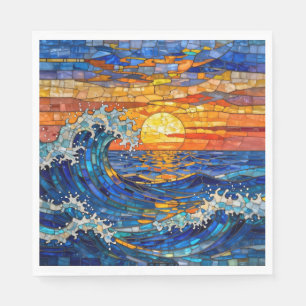 Servilleta De Papel Olas oceánicas costeras Puesta de sol