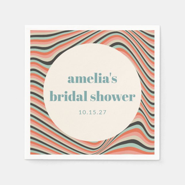 Servilleta De Papel Olas Rayas Aqua Melocotón Ducha Nupcial Personaliz (Anverso)