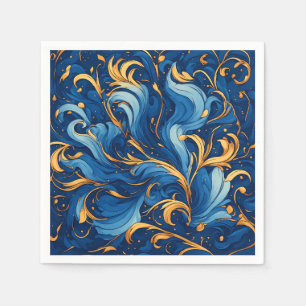 Servilleta De Papel Olas Reales de Capricho Remolinos de Azul y Dorado