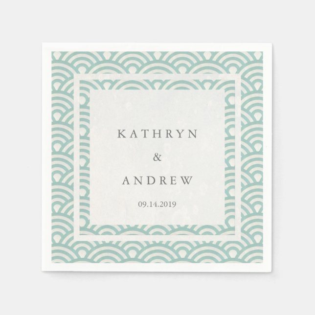 Servilleta De Papel Olas Seigaiha japonesas Elegantes Verde Suave + Bl (Anverso)