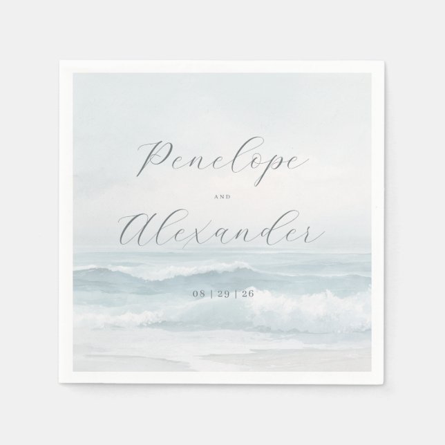 Servilleta De Papel Olas serenas de acuarela azul (Anverso)