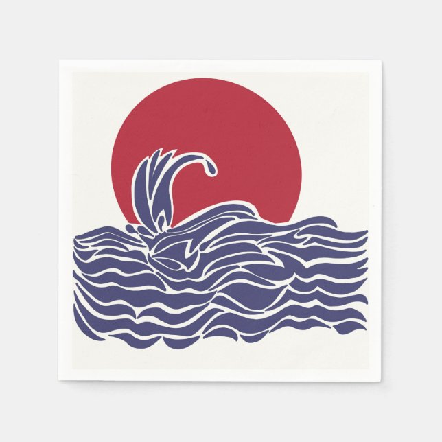 Servilleta De Papel Olas y puesta de sol en los océanos rojo, blanco y (Anverso)