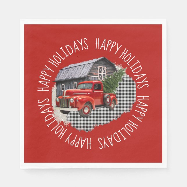 Servilleta De Papel Old Barn With Red Truck Paper Napkin (Anverso)