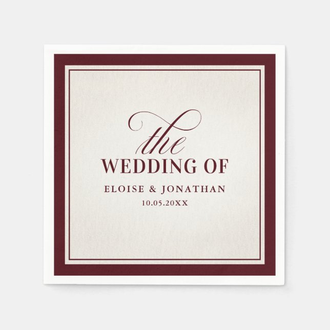 Servilleta De Papel Old Money Modern Formal Burgundy Luxury Wedding (Anverso)