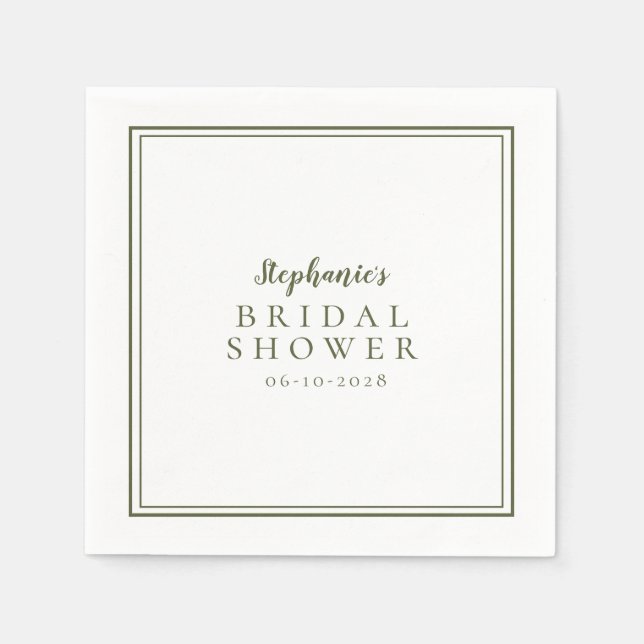 Servilleta De Papel Olive Green Bridal Shower Boda Simple Moderno (Anverso)