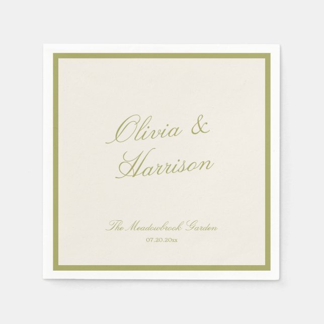 Servilleta De Papel Olive Green Classic Wedding (Anverso)