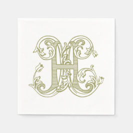Servilleta De Papel Olive Green "H" Monogram Cocktail Napkins