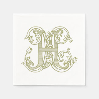 Servilleta De Papel Olive Green "H" Monogram Cocktail Napkins