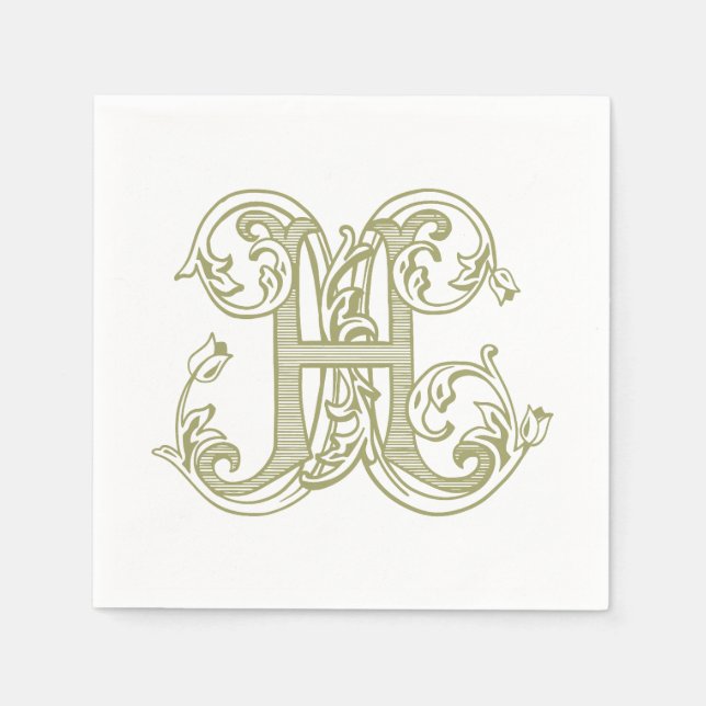 Servilleta De Papel Olive Green "H" Monogram Cocktail Napkins (Anverso)