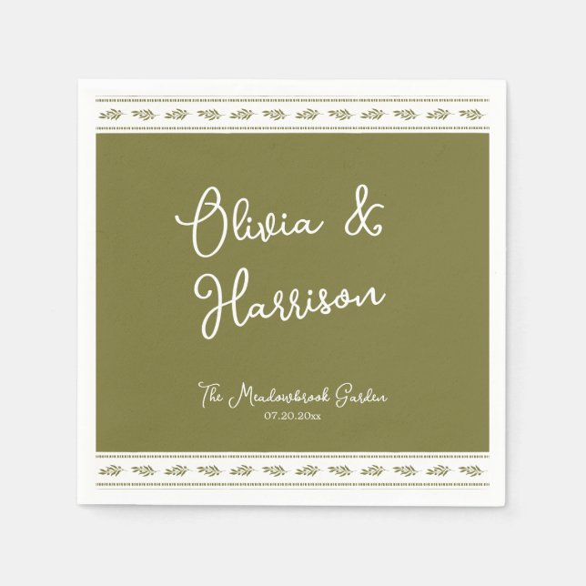Servilleta De Papel Olive Green Tuscan Elegant Wedding Napkins (Anverso)