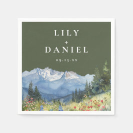 Servilleta De Papel Olive Green Watercolor Mountain Wildflower Wedding