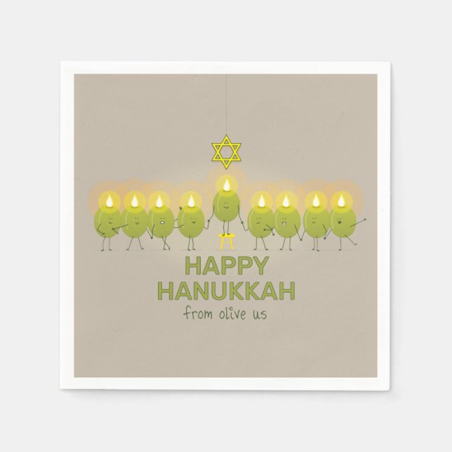 Servilleta De Papel Olive Hanukkah Menorah (Anverso)